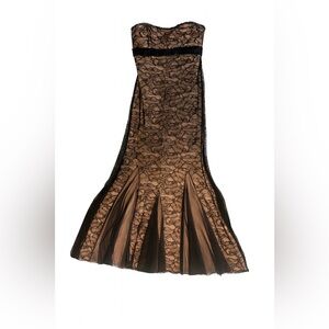 Badgley Mischka Black and Tan Evening Gown - Size 6